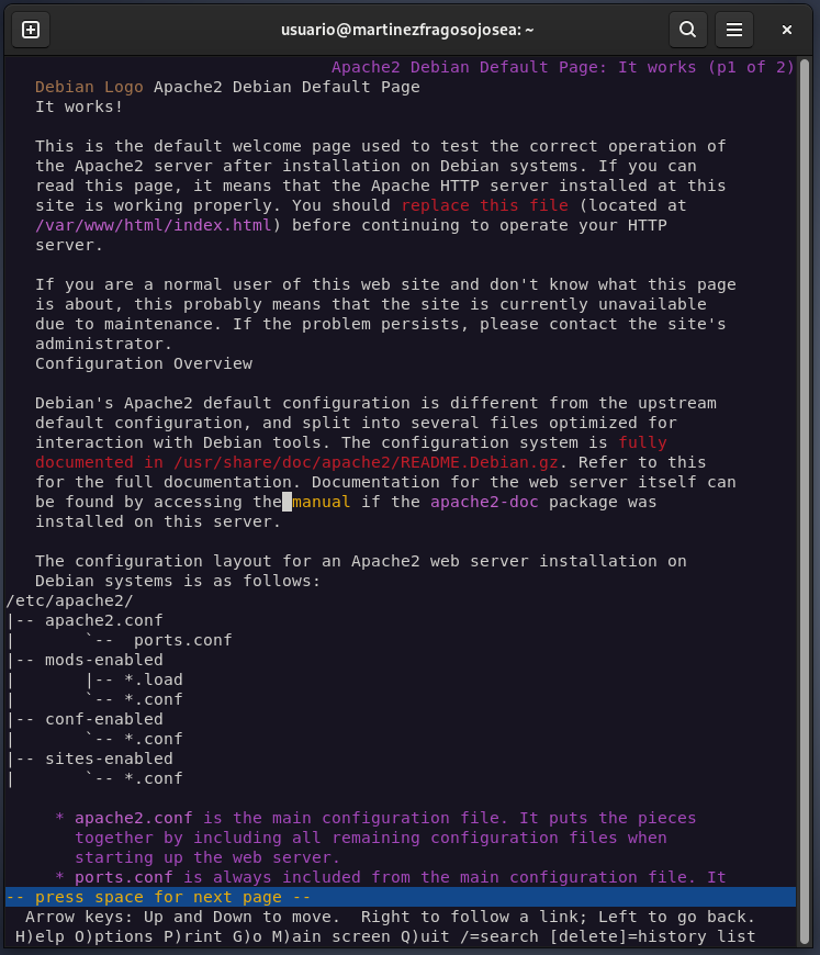 Acceso al servidor Apache desde Lynx en la máquina Debian