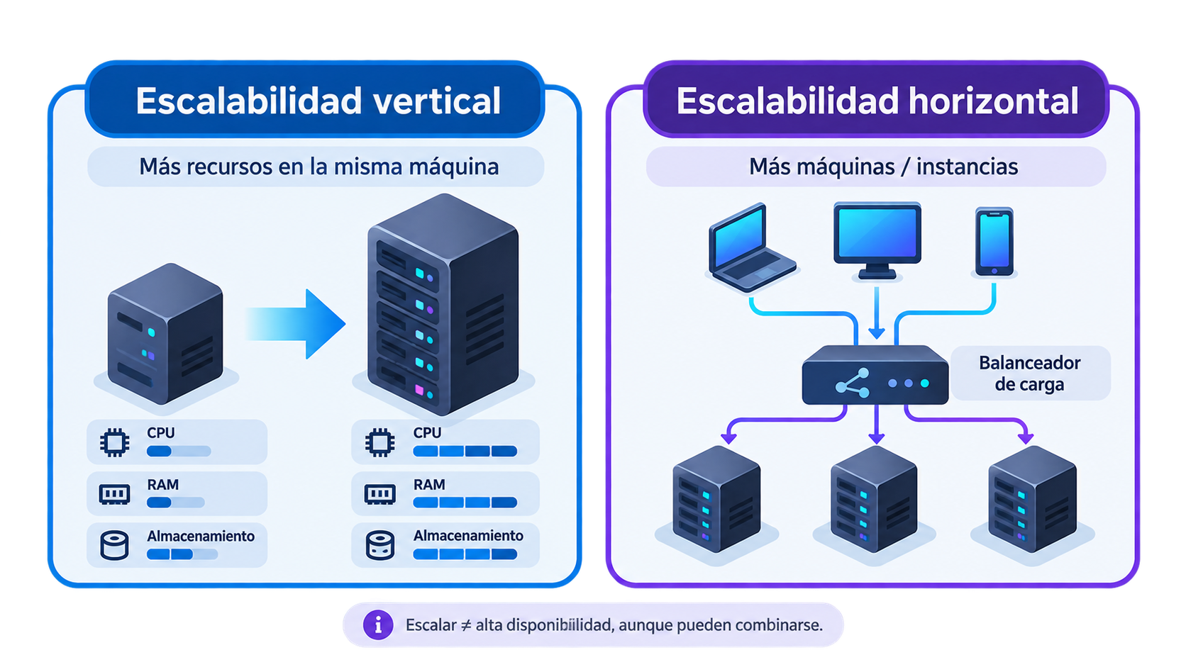 Comparación entre escalabilidad vertical y horizontal