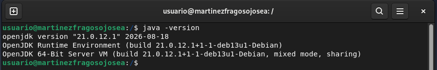 Comprobación de la versión de Java instalada en Debian