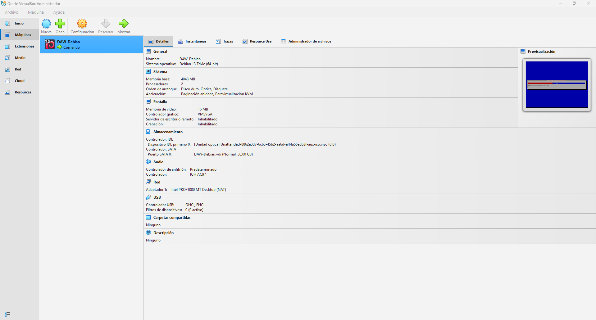 Creación de una máquina virtual Debian en VirtualBox