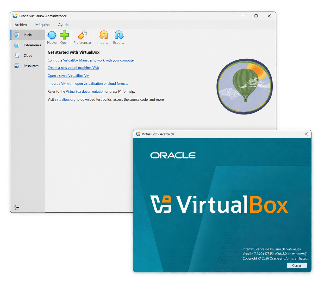 Ventana principal de VirtualBox después de la instalación